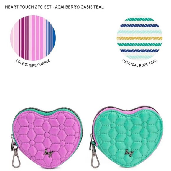 Lug Heart Pouch 2pc Set - Two-Tone Oasis Teal/Acai Berry - Picture 1 of 7